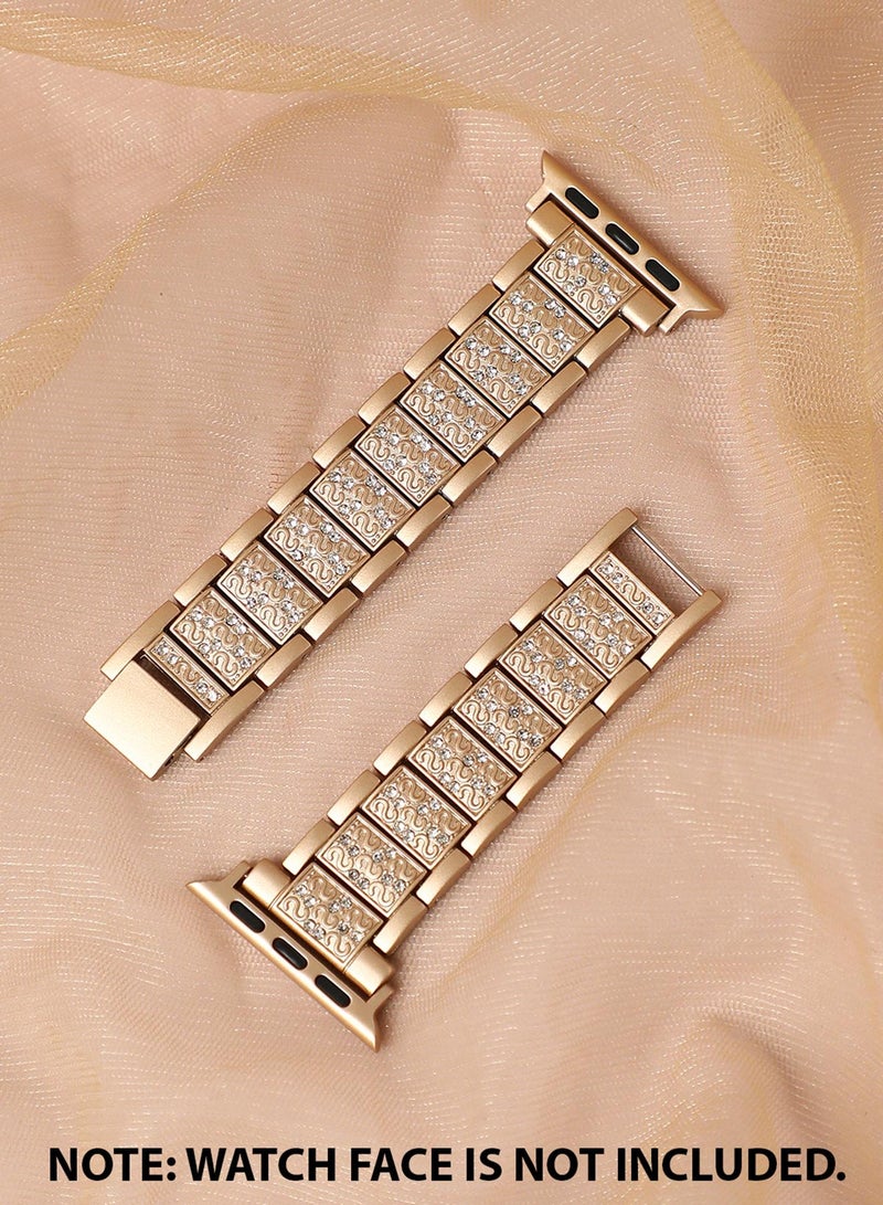 صوص هاوت سوار ساعة أبل كاجوال بسوار سلسلة مزينة من سبيكة معدنية للنساء | 42mm/44mm/45mm - Image 1