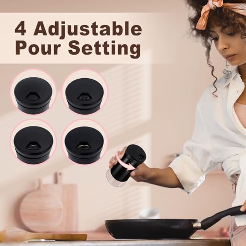 Aelga Black Salt and Pepper Shakers with Adjustable Pour Holes, Farmhouse Glass Salt Shaker with Stainless Steel Lids, Refillable Shaker by Aelga, Ideal for Himalayan, Kosher and Black Pepper - Image 2
