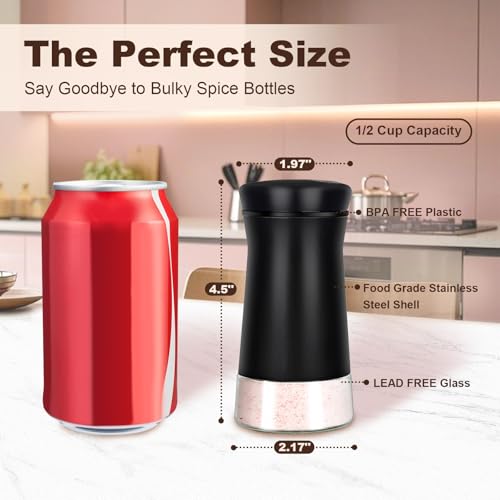 Aelga Black Salt and Pepper Shakers with Adjustable Pour Holes, Farmhouse Glass Salt Shaker with Stainless Steel Lids, Refillable Shaker by Aelga, Ideal for Himalayan, Kosher and Black Pepper - Image 4