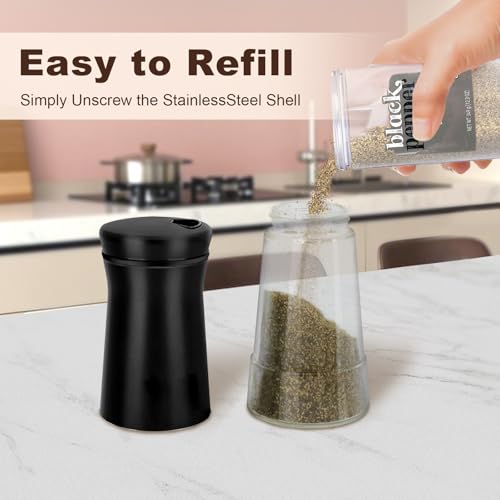 Aelga Black Salt and Pepper Shakers with Adjustable Pour Holes, Farmhouse Glass Salt Shaker with Stainless Steel Lids, Refillable Shaker by Aelga, Ideal for Himalayan, Kosher and Black Pepper - Image 5