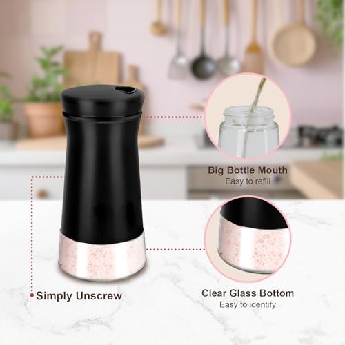 Aelga Black Salt and Pepper Shakers with Adjustable Pour Holes, Farmhouse Glass Salt Shaker with Stainless Steel Lids, Refillable Shaker by Aelga, Ideal for Himalayan, Kosher and Black Pepper - Image 3