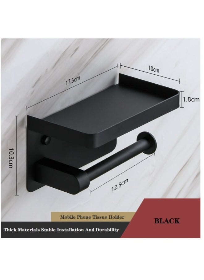 Generic Stainless Steel Toilet Paper Holder Non-Punching Black Holder Length 12.5cm  - Image 2