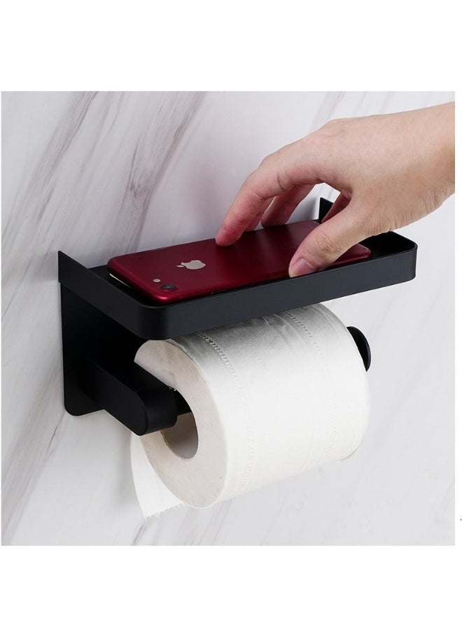 Generic Stainless Steel Toilet Paper Holder Non-Punching Black Holder Length 12.5cm  - Image 1