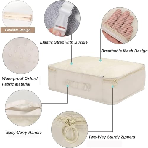 KUKLAR Packing Cubes for Suitcases: 7 Piece Nylon Compression Packing Cubes with Shoe Bag, Clothing Bag, Accessories Bags, Travel Luggage Organizer (Beige) - Image 2