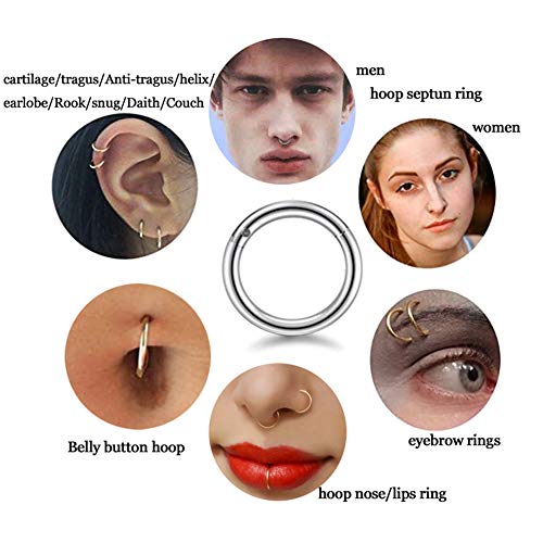 HQLA 4Pairs 18G Surgical Steel Hinged Clicker Segment Nose Rings Hoop Helix Cartilage Daith Tragus Sleeper Hoop Earrings Body Piercing for Women Men (18G - Steel - (6mm-12mm) - 4Pairs)… - Image 2