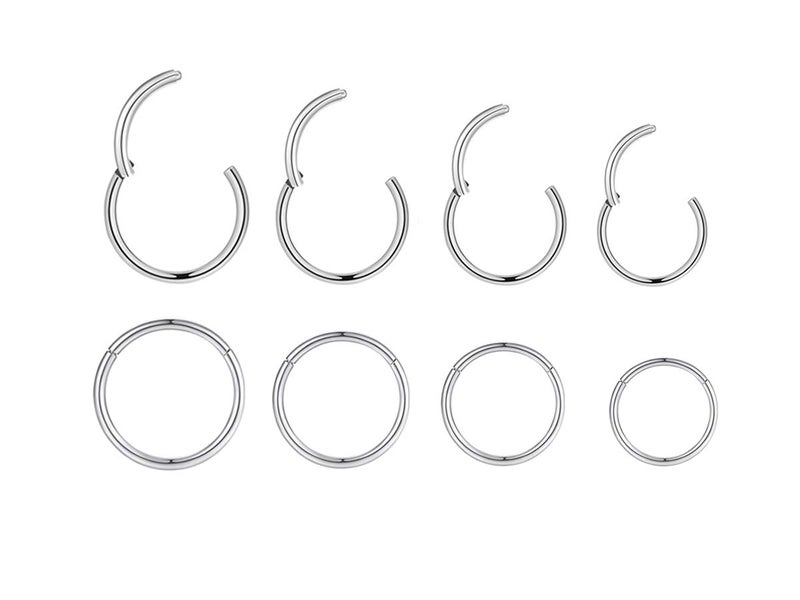 HQLA 4Pairs 18G Surgical Steel Hinged Clicker Segment Nose Rings Hoop Helix Cartilage Daith Tragus Sleeper Hoop Earrings Body Piercing for Women Men (18G - Steel - (6mm-12mm) - 4Pairs)… - Image 1