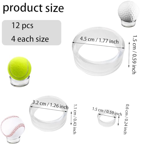 ZTEOFO 12 Pcs Plastic Sphere Stands - Acrylic Clear Small, Medium, Large Round Baseball Ring Stands - Image 3