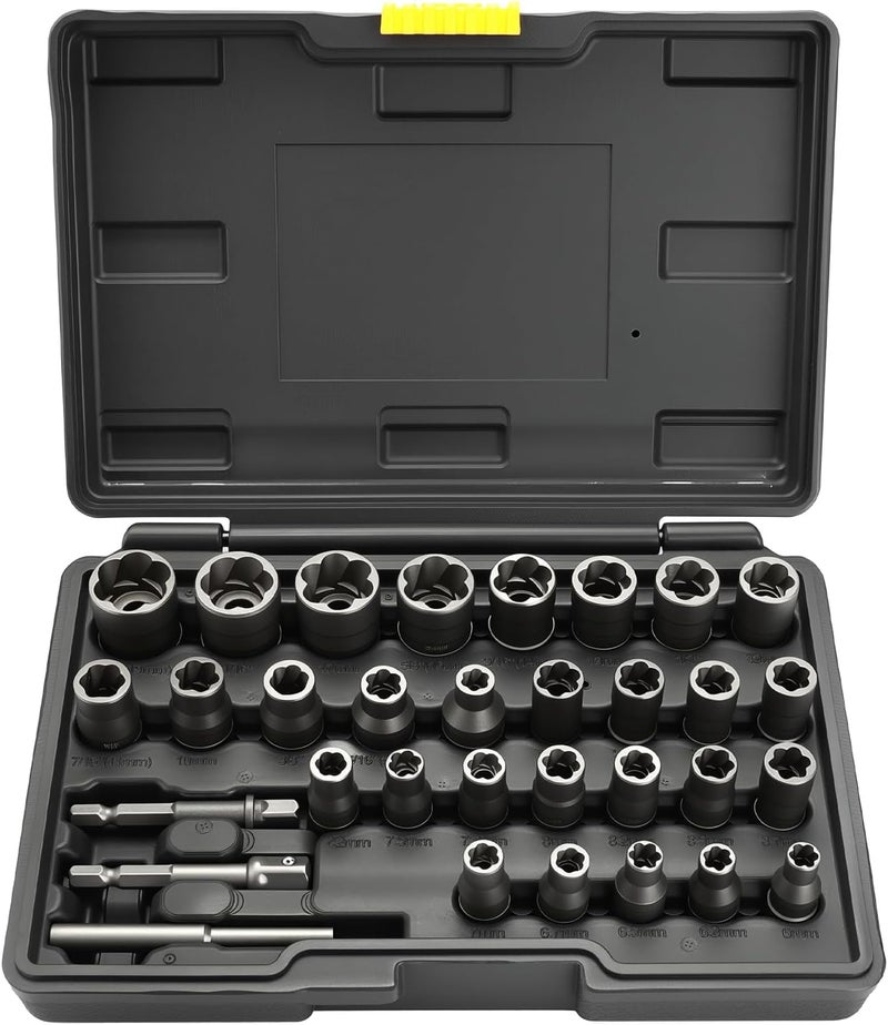 Eapele Bolt Extractor Set, Stripped Nut Remover Twist Sockets, Fit 3/8" Square Drive with Solid Storage Case (32pcs, Black) - Image 1