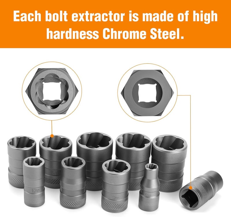 Eapele Bolt Extractor Set, Stripped Nut Remover Twist Sockets, Fit 3/8" Square Drive with Solid Storage Case (32pcs, Black) - Image 3