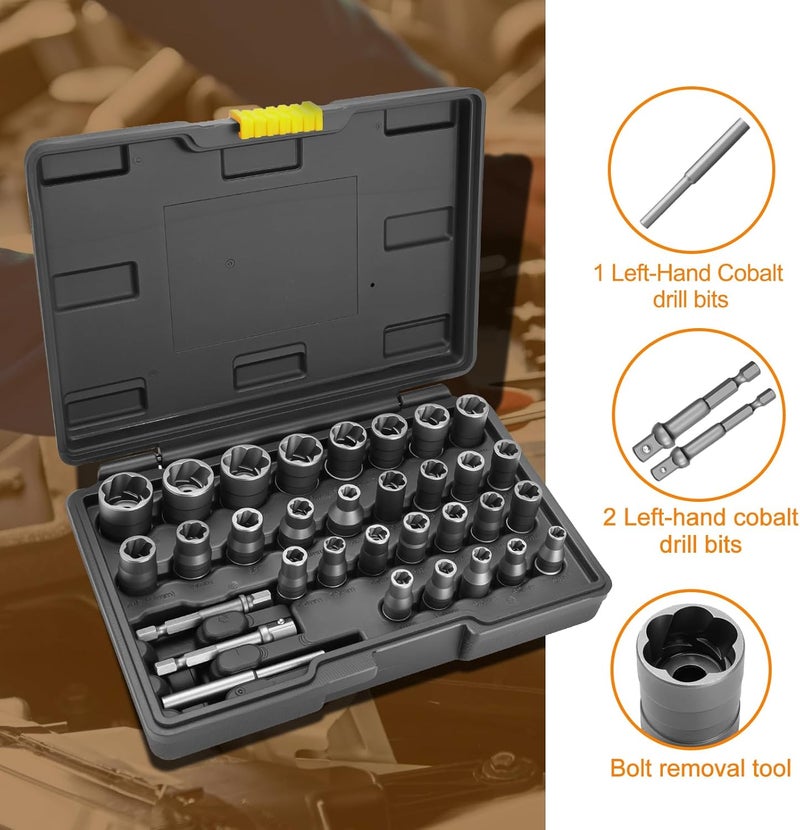 Eapele Bolt Extractor Set, Stripped Nut Remover Twist Sockets, Fit 3/8" Square Drive with Solid Storage Case (32pcs, Black) - Image 4
