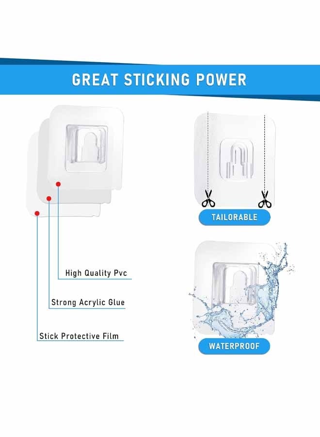 60pcs Double Sided Adhesive Wall Hooks Transparent Wall Adhesive Hooks for Hanging Clip Rain Sticky Hooks Clear Waterproof Utility Sticker Hook for Bathroom Kitchen Office Shower Basket Picture - Image 3