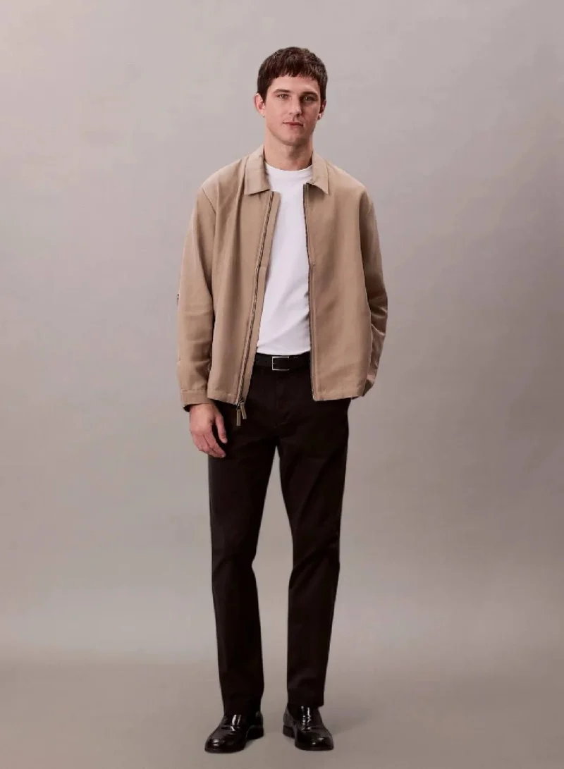 Calvin Klein Greige Cotton Linen Blend Zip-Up Jacket for Men | Best Price UAE