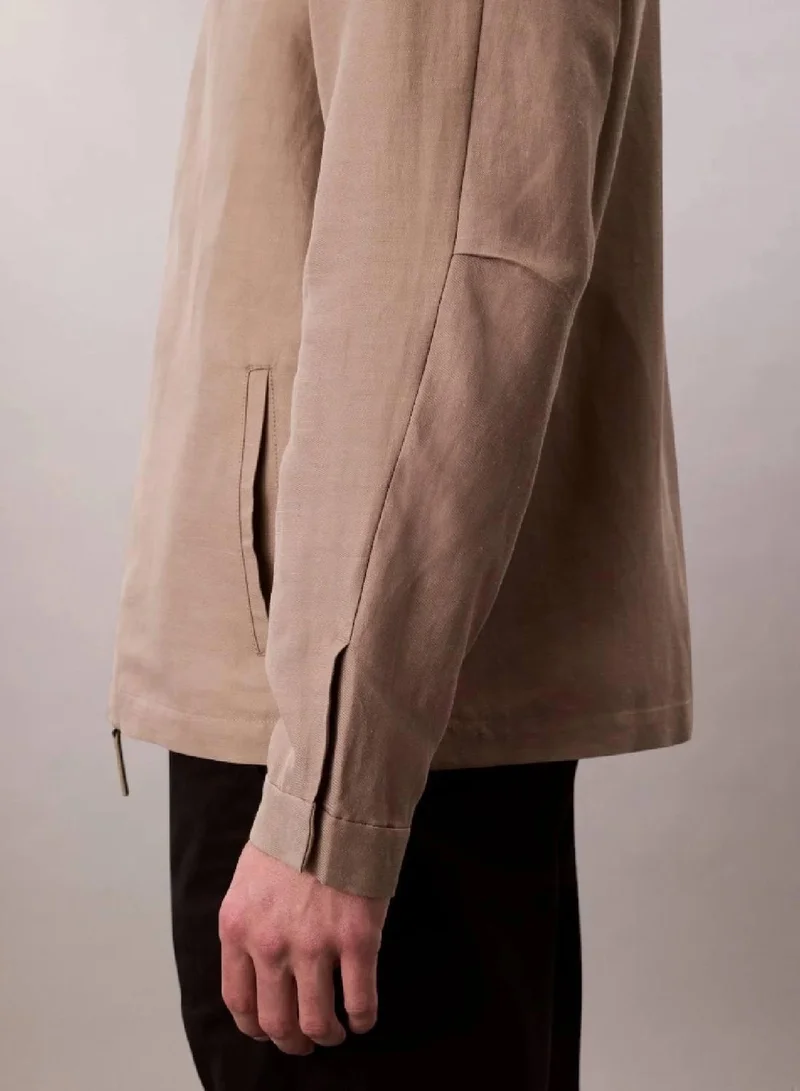 Calvin Klein Greige Cotton Linen Blend Zip-Up Jacket for Men | Best Price UAE