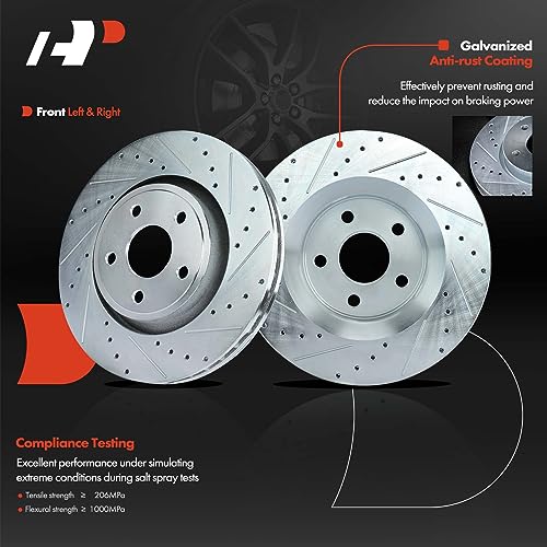 A-Premium 13.78 inch (350mm) Front Drilled and Slotted Disc Brake Rotors Compatible with Select Jeep and Dodge Models - Grand Cherokee/Durango 2011-2020, 2-PC Set - Image 2
