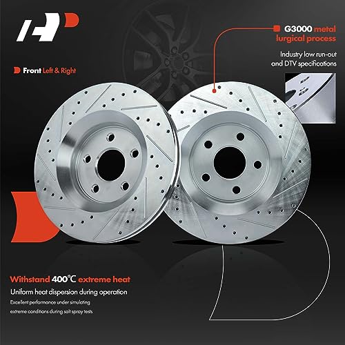 A-Premium 13.78 inch (350mm) Front Drilled and Slotted Disc Brake Rotors Compatible with Select Jeep and Dodge Models - Grand Cherokee/Durango 2011-2020, 2-PC Set - Image 3