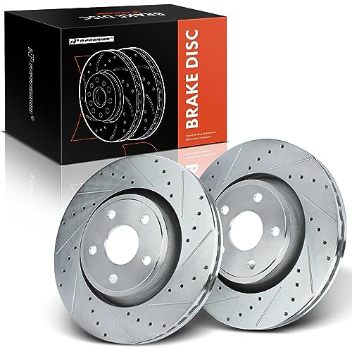 A-Premium 13.78 inch (350mm) Front Drilled and Slotted Disc Brake Rotors Compatible with Select Jeep and Dodge Models - Grand Cherokee/Durango 2011-2020, 2-PC Set - Image 1