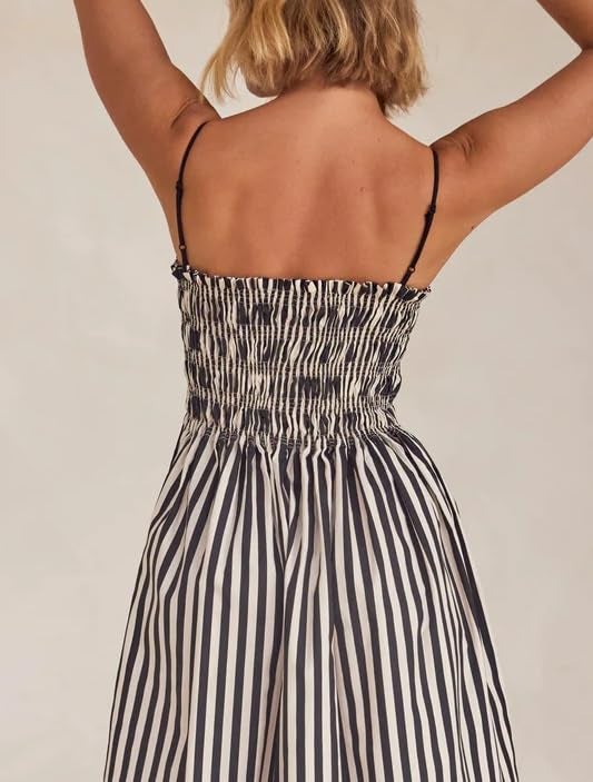 KMBANGI Women Striped Sleeveless Maxi Dress Swing Cutout Midi Dress Backless Smocked Spaghetti Strap Boho Flowy Long Sundress(Cami Stripes,S) - Image 4