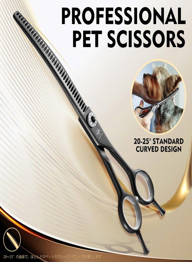 PURPLEBIRD Curved Shears Dog Grooming Chunkers, 7 inch Professional Thinning Scissors Safety Blunt Tip Trimming Scissors for Dogs Cats Face Paws Limbs Japanese Stainless Steel (Black) - Image 2