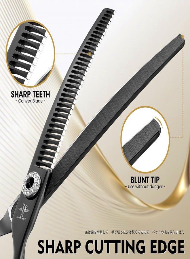 PURPLEBIRD Curved Shears Dog Grooming Chunkers, 7 inch Professional Thinning Scissors Safety Blunt Tip Trimming Scissors for Dogs Cats Face Paws Limbs Japanese Stainless Steel (Black) - Image 3