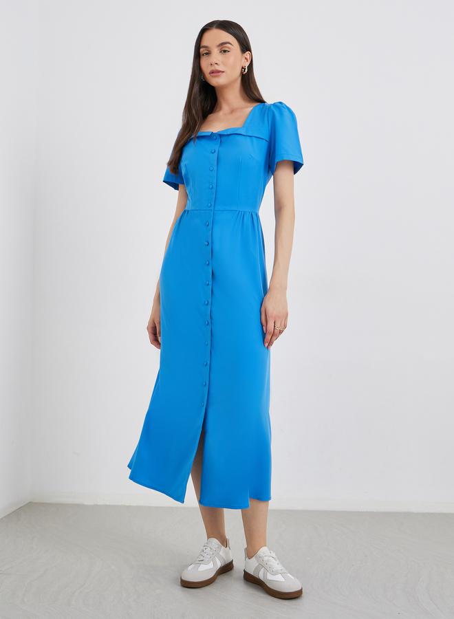 تايك تو فستان ميدي بياقة مربعة وأزرار من قطعتين - Image 2