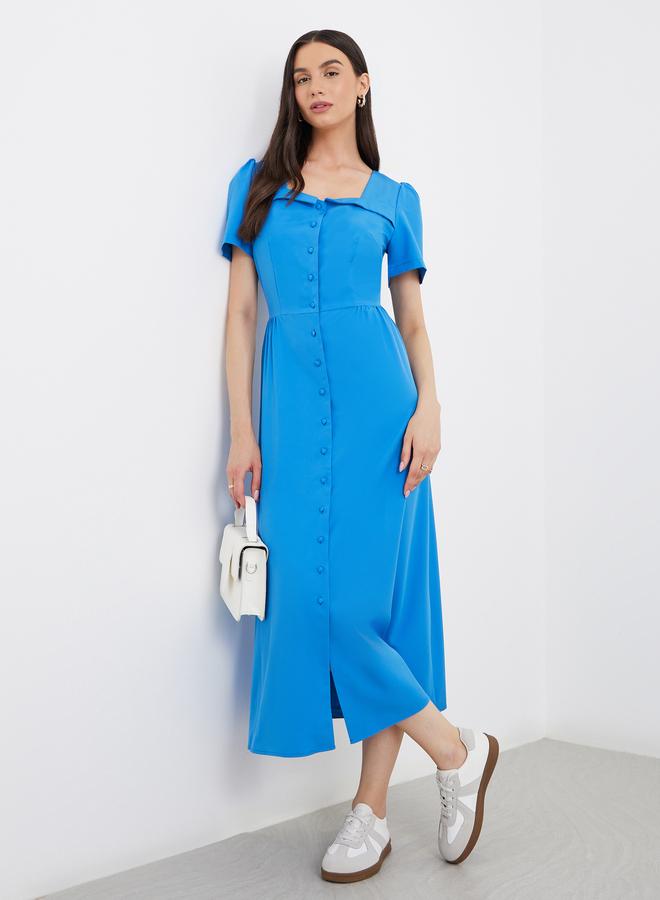 تايك تو فستان ميدي بياقة مربعة وأزرار من قطعتين - Image 1