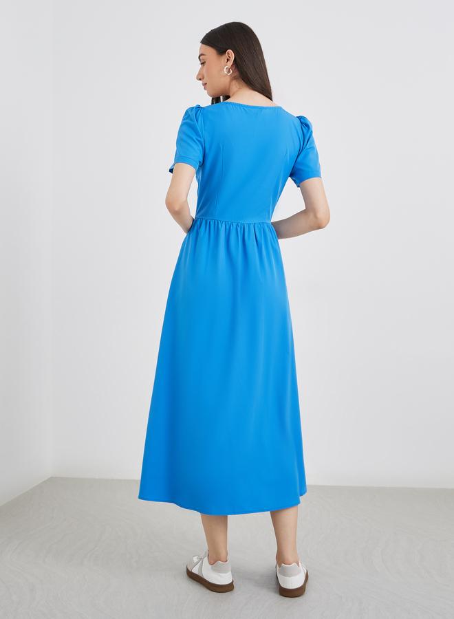 تايك تو فستان ميدي بياقة مربعة وأزرار من قطعتين - Image 5