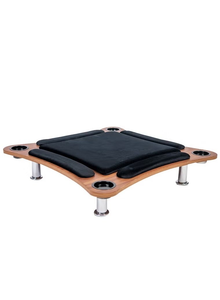 Four Plus 4P Curved Floor Baloot Table - Al-Bajadiya Baloot Table with Bell - Made of Wood - 80 x 80 cm - (Color: Black) Wood Type: Walnut - Ideal for Baloot sessions and family gatherings - Image 1