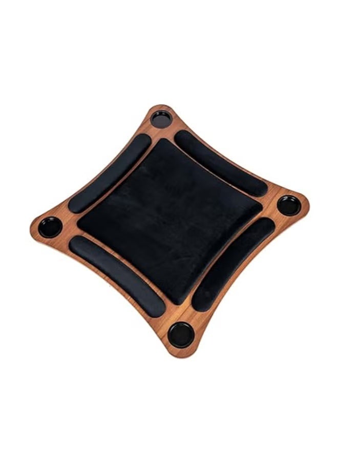 Four Plus 4P Curved Floor Baloot Table - Al-Bajadiya Baloot Table with Bell - Made of Wood - 80 x 80 cm - (Color: Black) Wood Type: Walnut - Ideal for Baloot sessions and family gatherings - Image 2