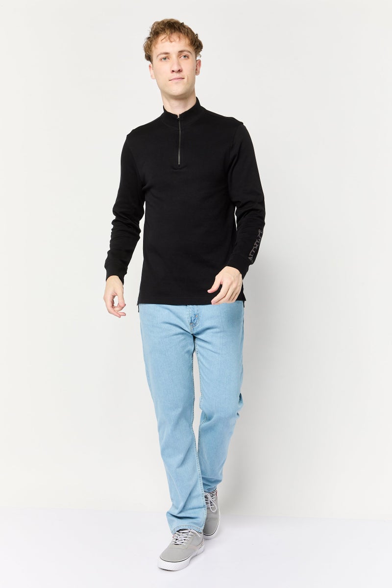 La Martina Men Half Zip Brand Logo Long Sleeve Sweatshirt, Black  - Image 2