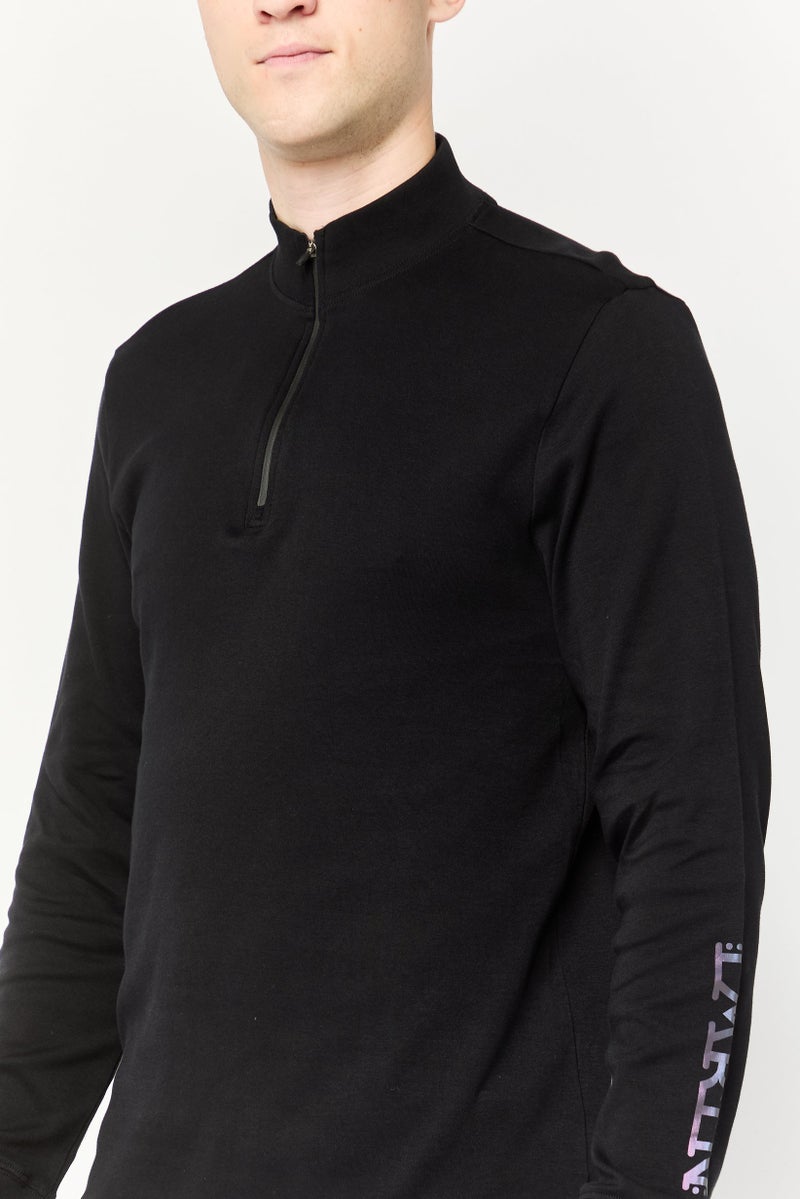 La Martina Men Half Zip Brand Logo Long Sleeve Sweatshirt, Black  - Image 3
