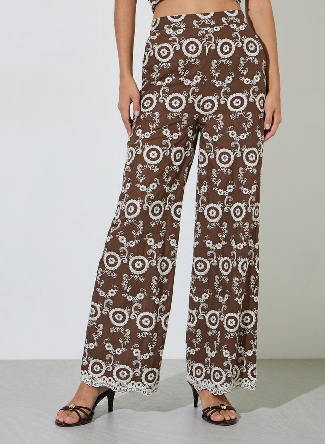 Styli Brown Embroidered Shirt And Wide Leg Trousers Set - Image 5