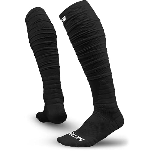 NXT NXTRND Nxtrnd XTD Scrunch Football Socks, Extra Long Padded Sport Socks for Men & Boys (Black, S/M) - Image 1