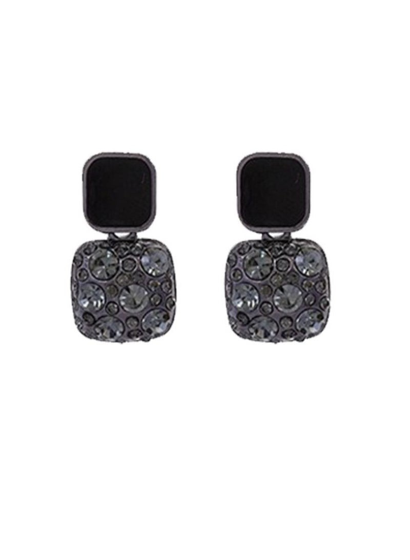 Y&D Dripping Oil Square Earrings Full of Diamond Silver Needle Earrings Premium and Versatile Style Earrings - Image 1