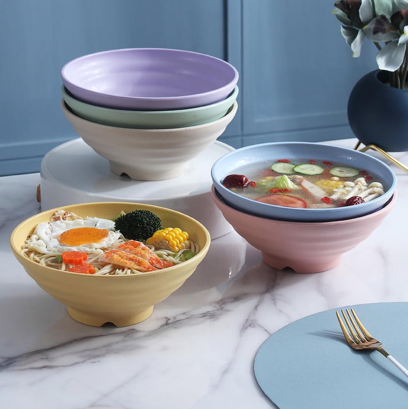 P-PLUS INTERNATIONAL Wheat Straw Noodle Bowls Large Ramen Bowl Set Traditional Asian Inspired Dinnerware for Noodles Udon Pho Soup Pasta Salad Japanese Bowls (1200ml+1900ml, Blue, Set of 2) - Image 4