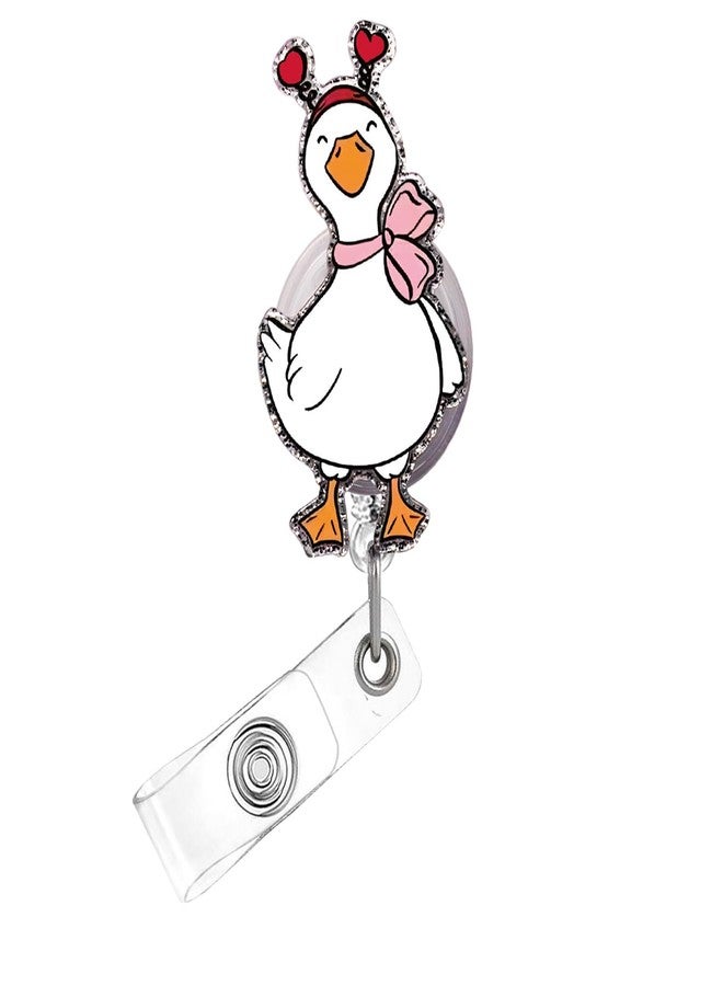 OFDNE Valentines Badge Reel,Cute Goose Acrylic Badge for ID Card Badge,Funny Telescoping Retractable Badge Holder Alligator Clip Accessories for Nurse,Medical Worker,Nursing Student,Teacher - Image 1