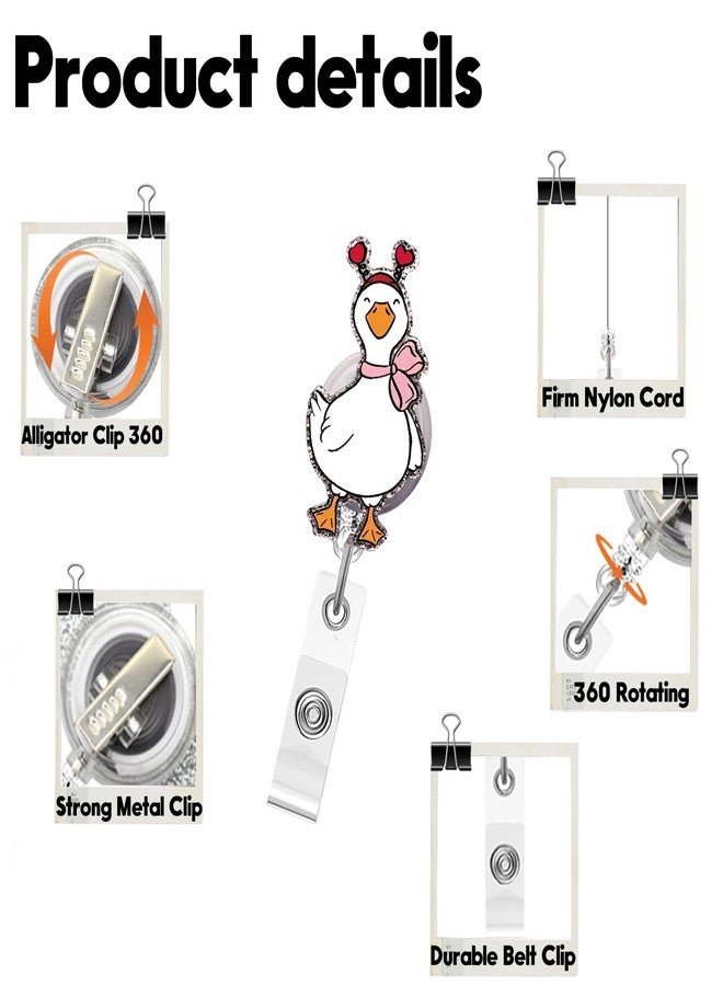 OFDNE Valentines Badge Reel,Cute Goose Acrylic Badge for ID Card Badge,Funny Telescoping Retractable Badge Holder Alligator Clip Accessories for Nurse,Medical Worker,Nursing Student,Teacher - Image 2