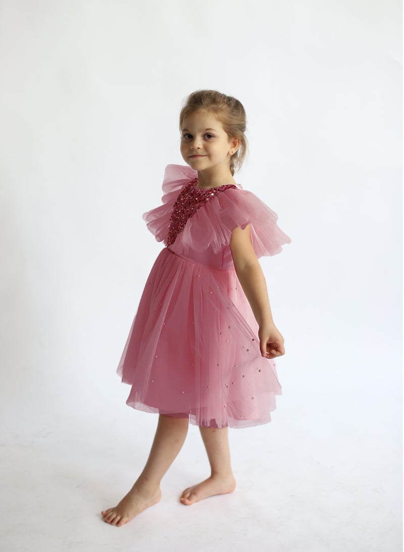 دىدانيالا فستان وردي بودرة مزين بفراشات لامعة - Image 4
