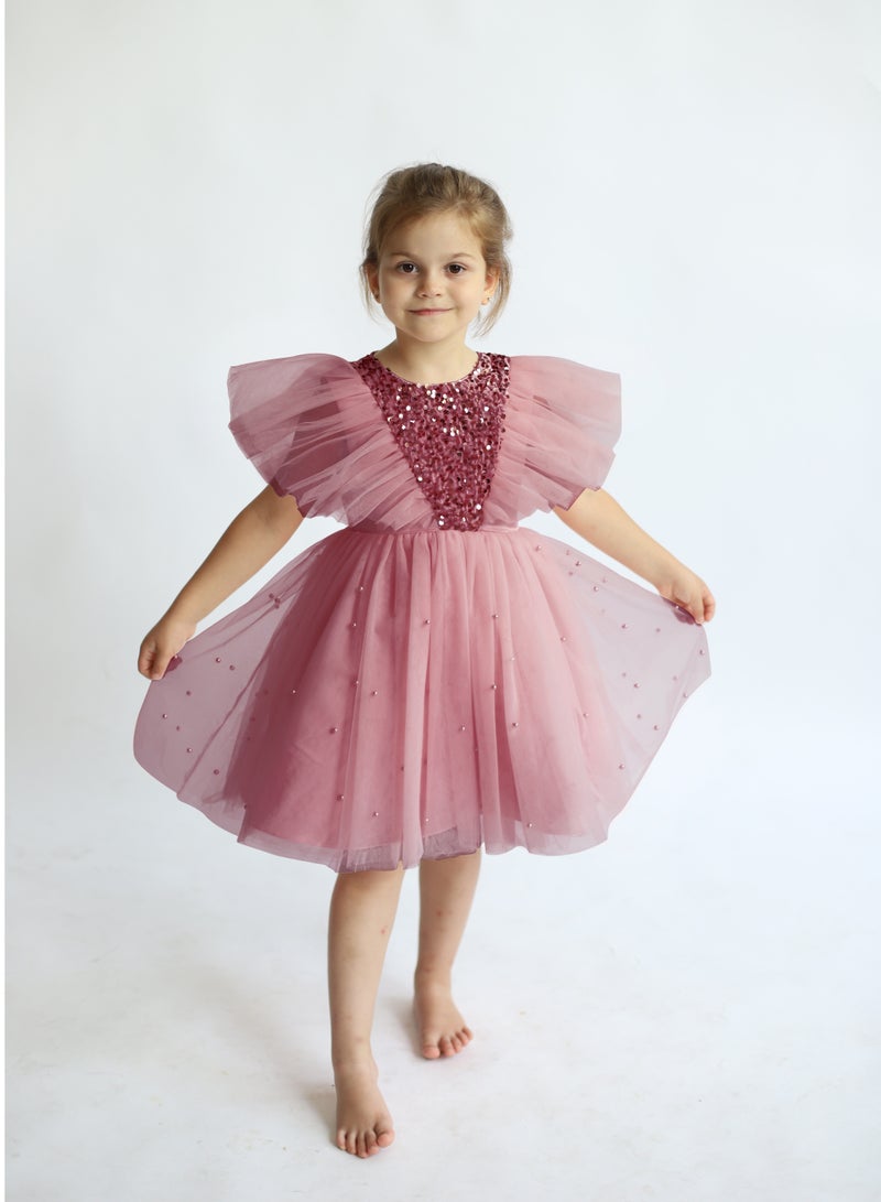 دىدانيالا فستان وردي بودرة مزين بفراشات لامعة - Image 2