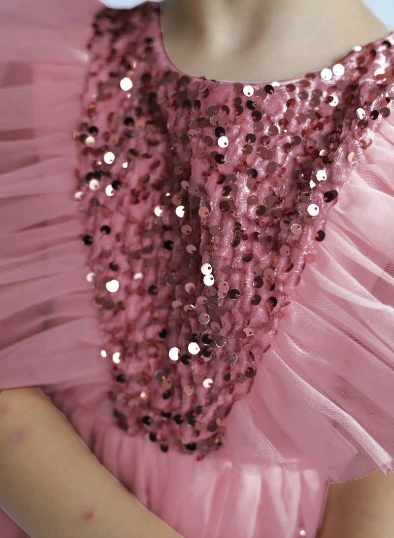 دىدانيالا فستان وردي بودرة مزين بفراشات لامعة - Image 3