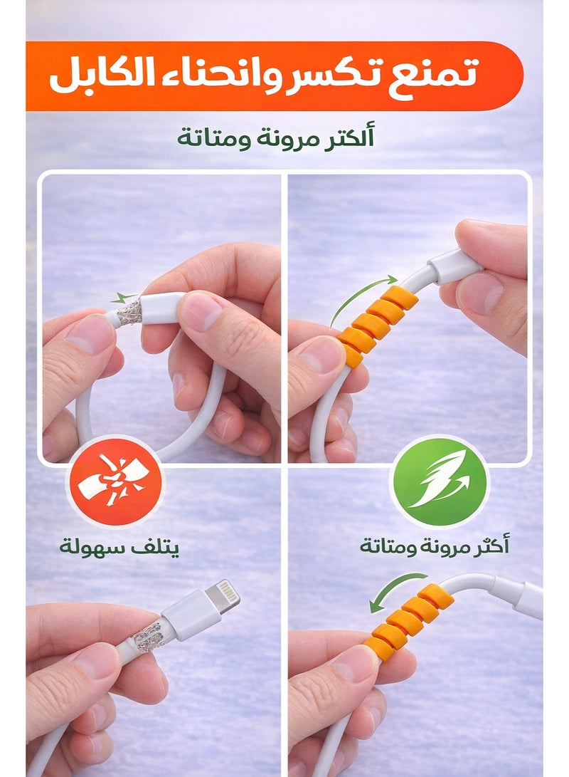 عبوة 5 قطع من واقي الكابل الحلزوني باللون البرتقالي لحماية أسلاك الشحن وتخفيف الضغط عند موصل الكابل - Image 3