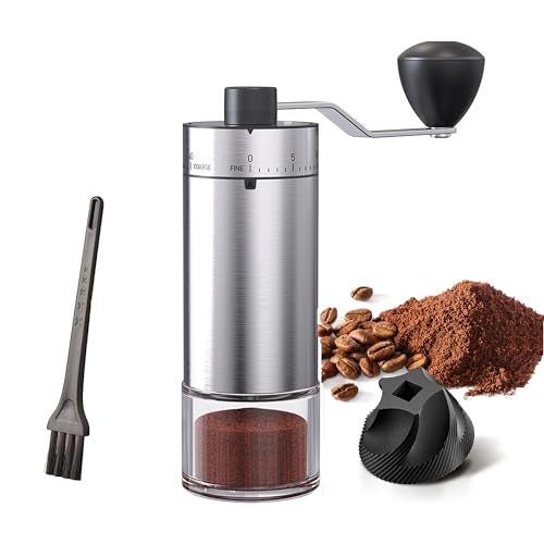 KharWette Portable Coffee Grinder Conical Burr for Espresso French Press Pour Over Double Bearing Internal Adjustment Capacity 25g (Silver-Ceramic Burr) - Image 1