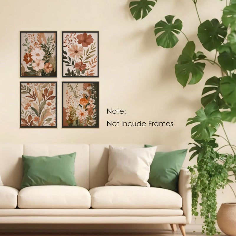 BESERH Boho Abstract Floral Wall Decor, Vintage Floral Wall Art Prints, Rustic Cottagecore Botanical Flower Posters for Home Bedroom Living Room, 8x10 Inches Set of 4 Unframed - Image 3