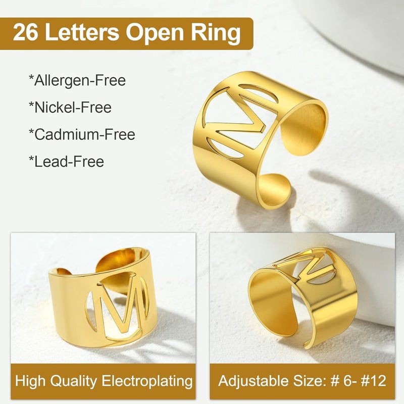 KeyStyle Bold Initial Letter Rings Adjustable, GoldChic Jewelry Women Gold Statement Ring Personalized Engraved Women’s Open Signet Ring for Party (Gold, White Gold, Black) - Image 4