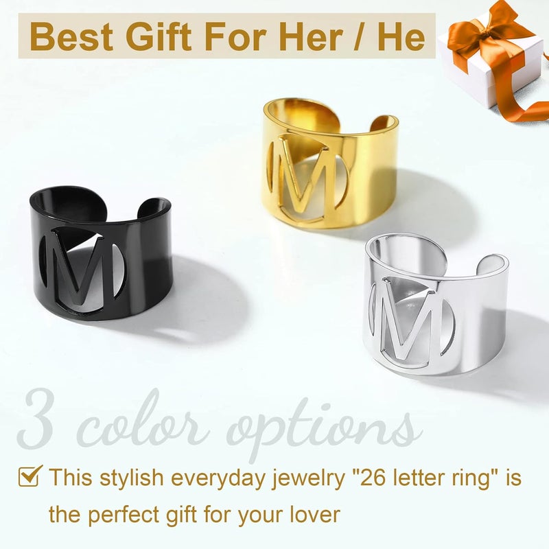 KeyStyle Bold Initial Letter Rings Adjustable, GoldChic Jewelry Women Gold Statement Ring Personalized Engraved Women’s Open Signet Ring for Party (Gold, White Gold, Black) - Image 5