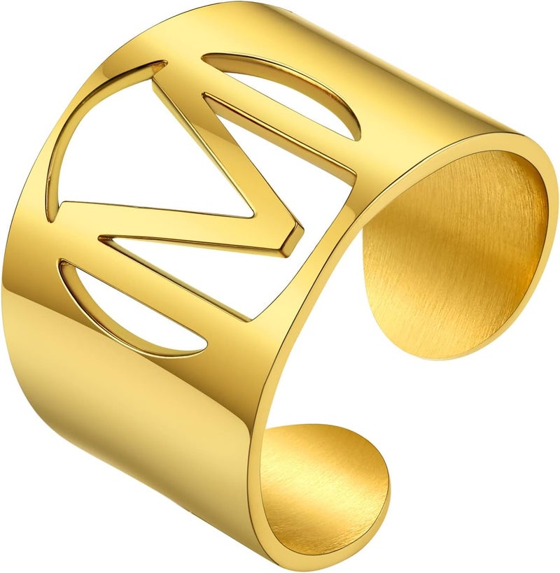 KeyStyle Bold Initial Letter Rings Adjustable, GoldChic Jewelry Women Gold Statement Ring Personalized Engraved Women’s Open Signet Ring for Party (Gold, White Gold, Black) - Image 1