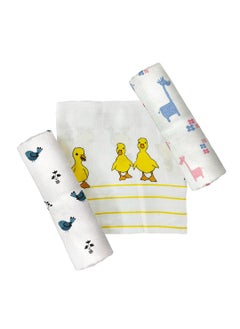 TinyLane - Curated for you! TinyLane Curated for you 100 Organic Bamboo Muslin Swaddle New Born Baby 06 Months 90x90 cm Multi Color Skin Friendly Bird Duck Giraffe Pack of 3 