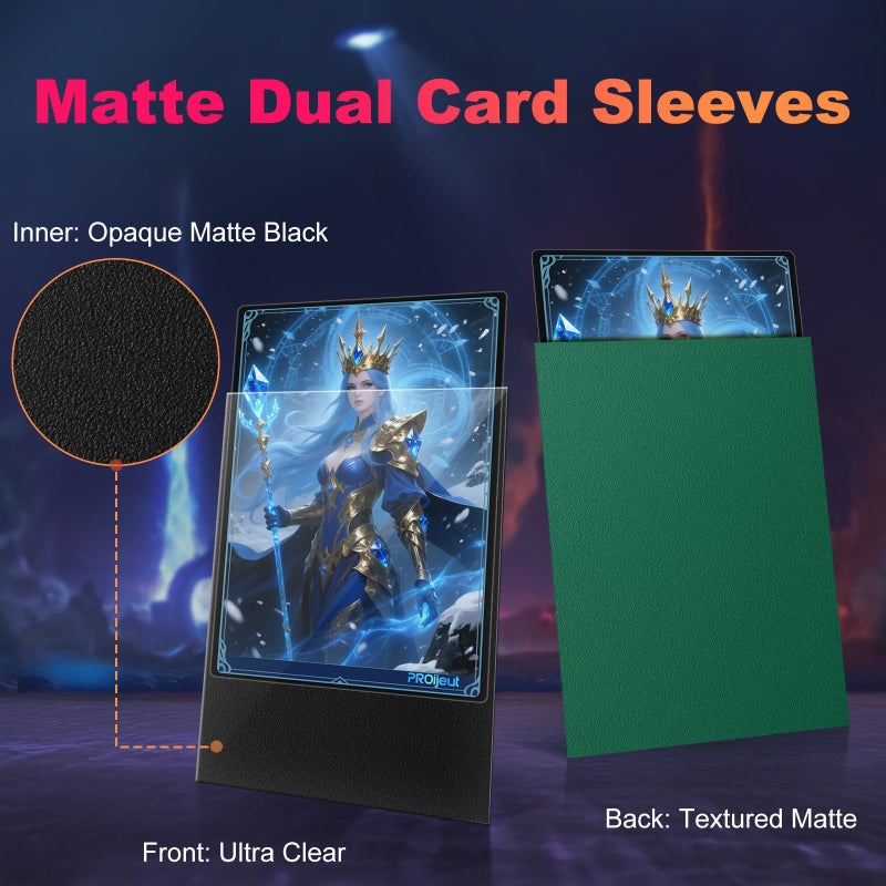 Proijeut 200 Pack Card Sleeves, Matte Dual Trading Card Sleeves with Opaque Back & Smooth Shuffle, Tear Resistant Card Protectors for MTG, TCG and Game Cards (Metallic Green) - Image 2