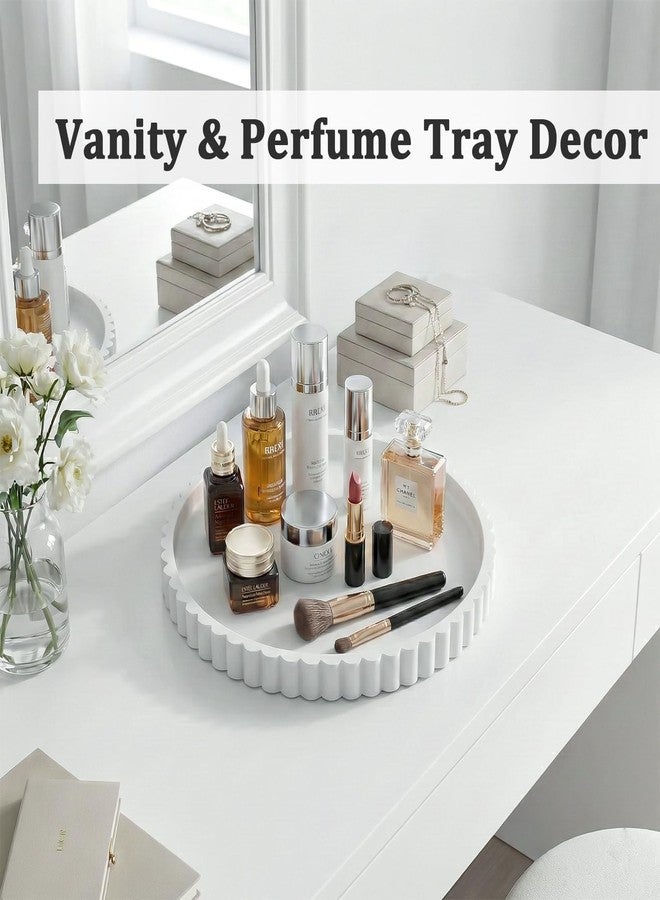 HighHerz Bathroom Countertop and Vanity Tray-10 Inch Round Silicone Bathroom Tray,Modern Bathroom Decor，Coffee Table Decor，Decorative Tray for Candle，Perfume, Plants (White) - Image 3