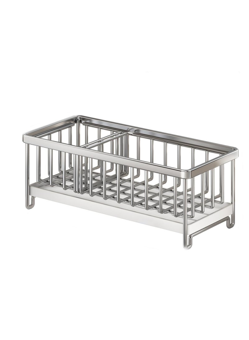 KASTWAVE Kitchen Sink Caddy, Stainless Steel Kitchen Faucet Sponge Holder Kitchen Sink Caddy, 304 Stainless Steel Holder for Sink,Kitchen Organizer Soap Brush Dispenser, with Divider - Image 1