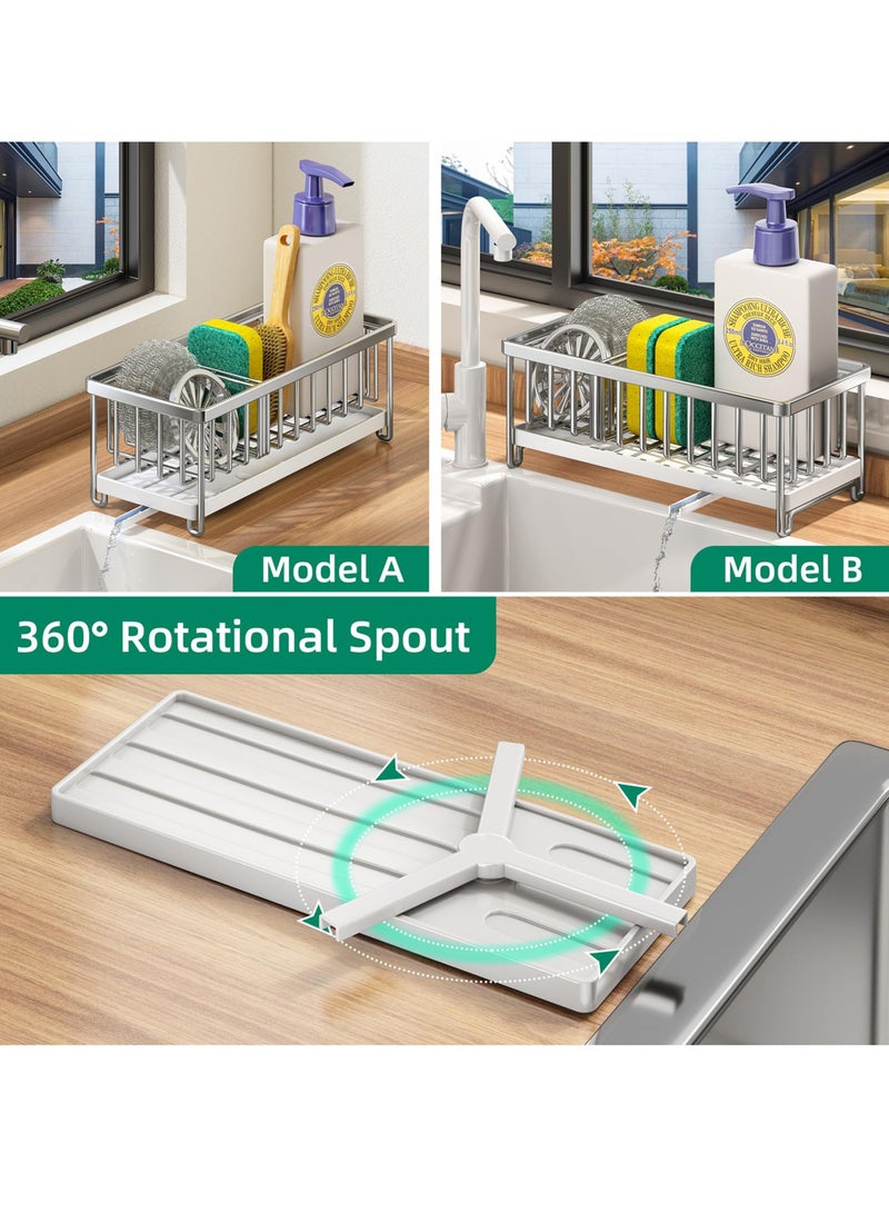 KASTWAVE Kitchen Sink Caddy, Stainless Steel Kitchen Faucet Sponge Holder Kitchen Sink Caddy, 304 Stainless Steel Holder for Sink,Kitchen Organizer Soap Brush Dispenser, with Divider - Image 3